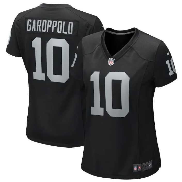 Women%27s Las Vegas Raiders #10 Jimmy Garoppolo Black Stitched Game Jersey(Run Small) Dzhi->women nfl jersey->Women Jersey